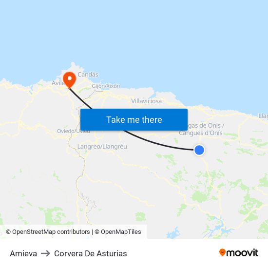 Amieva to Corvera De Asturias map