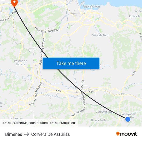 Bimenes to Corvera De Asturias map