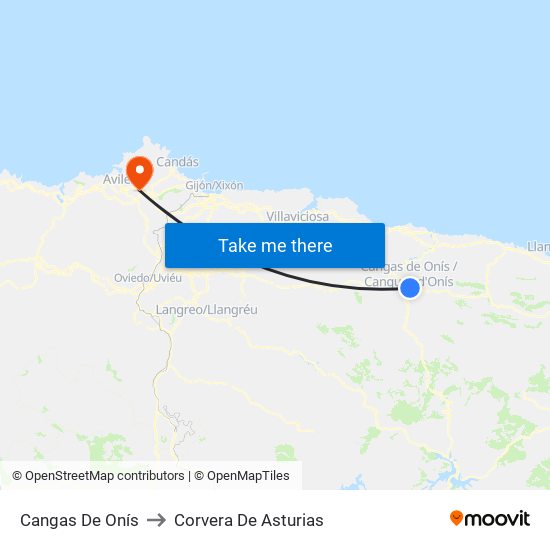 Cangas De Onís to Corvera De Asturias map