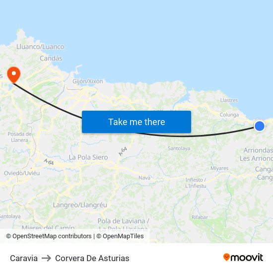 Caravia to Corvera De Asturias map