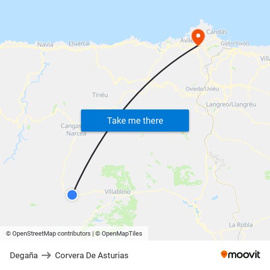 Degaña to Corvera De Asturias map