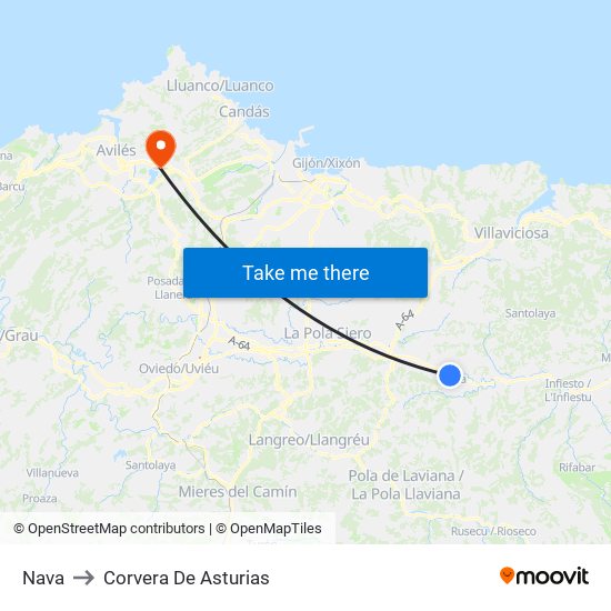Nava to Corvera De Asturias map