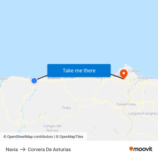 Navia to Corvera De Asturias map