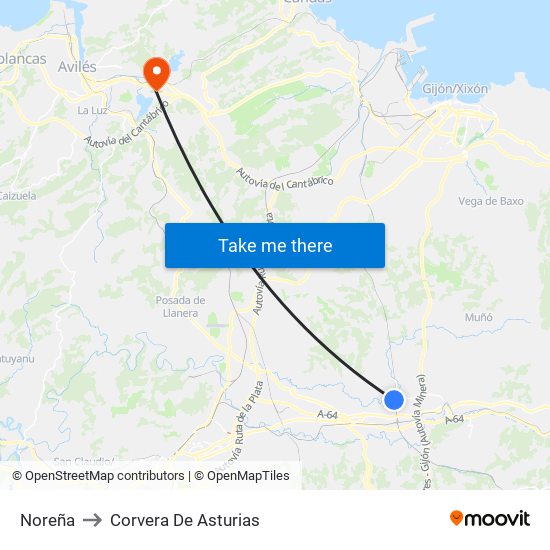 Noreña to Corvera De Asturias map