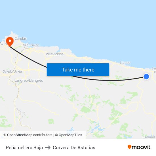 Peñamellera Baja to Corvera De Asturias map