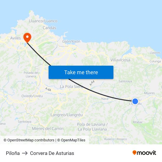 Piloña to Corvera De Asturias map