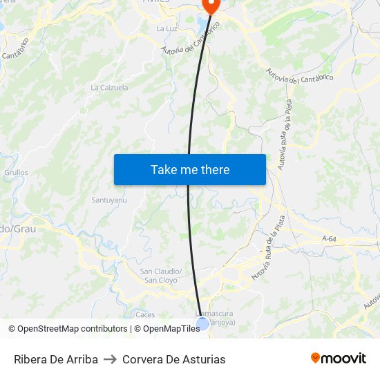 Ribera De Arriba to Corvera De Asturias map