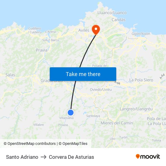 Santo Adriano to Corvera De Asturias map
