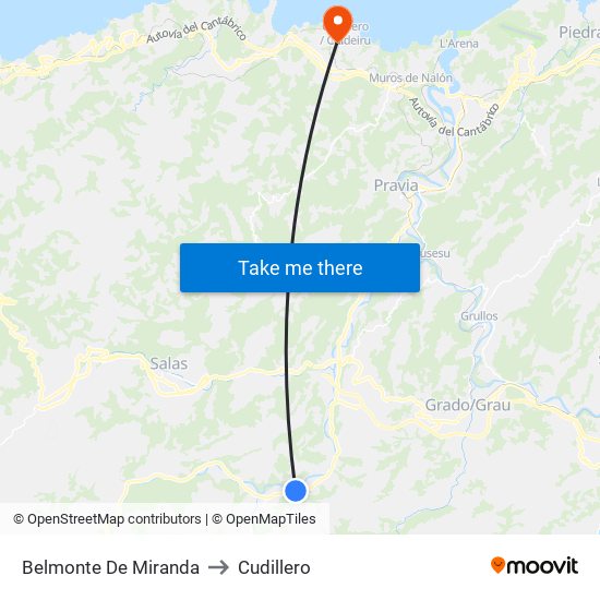 Belmonte De Miranda to Cudillero map