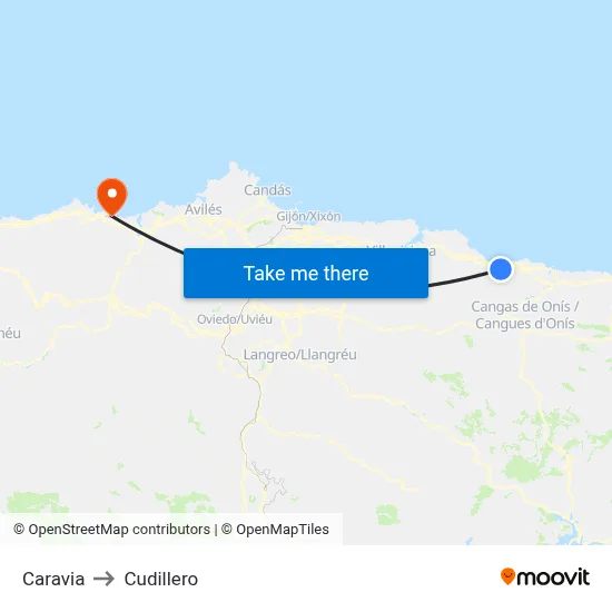 Caravia to Cudillero map