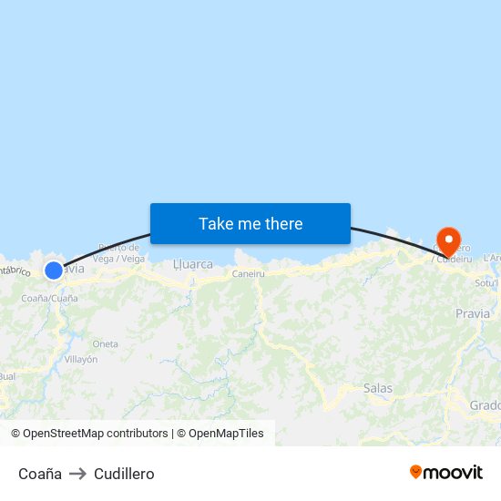 Coaña to Cudillero map