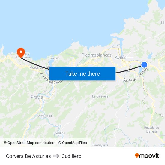 Corvera De Asturias to Cudillero map