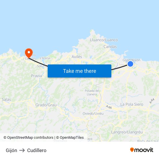 Gijón to Cudillero map
