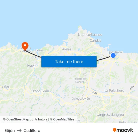 Gijón to Cudillero map