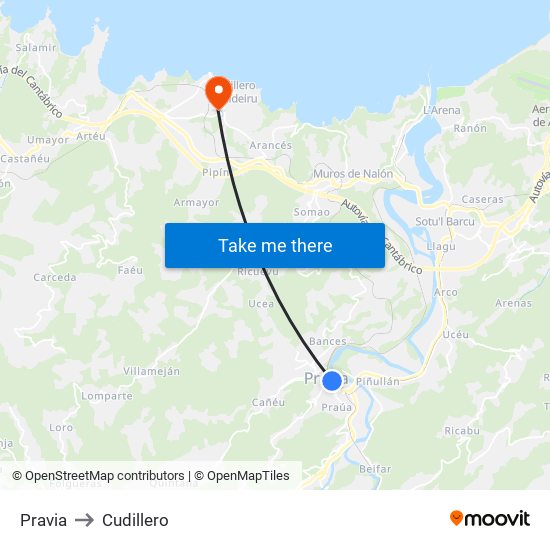 Pravia to Cudillero map