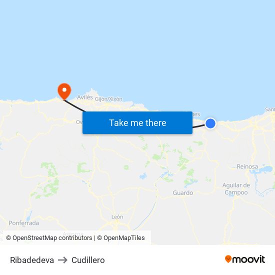 Ribadedeva to Cudillero map