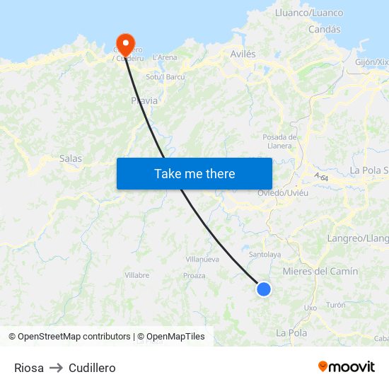 Riosa to Cudillero map