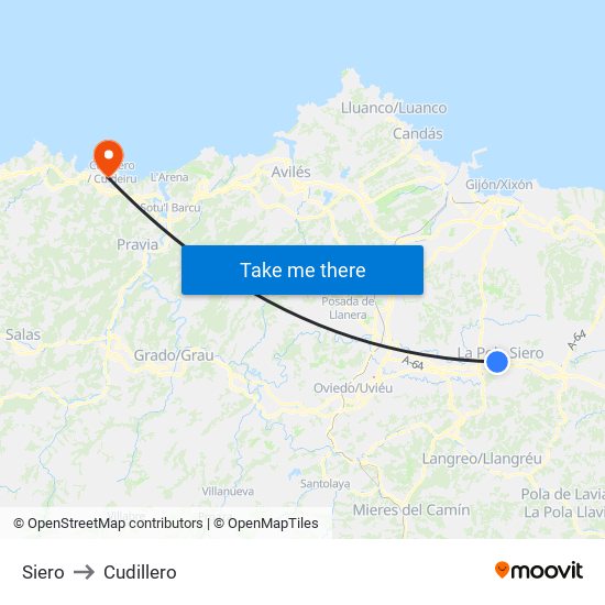 Siero to Cudillero map