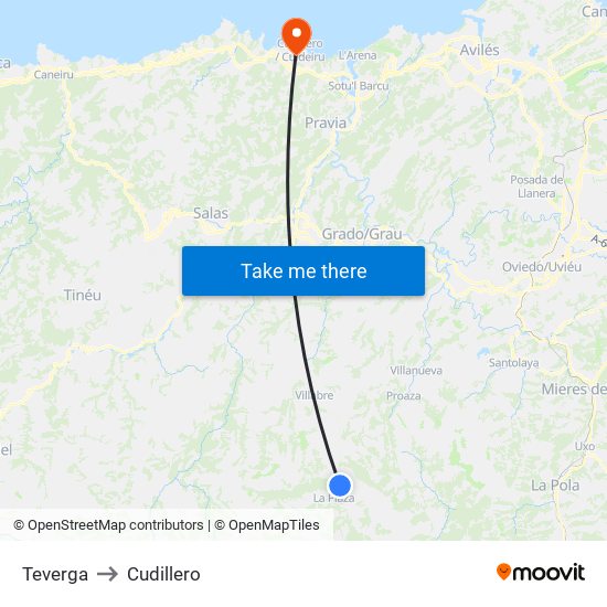 Teverga to Cudillero map