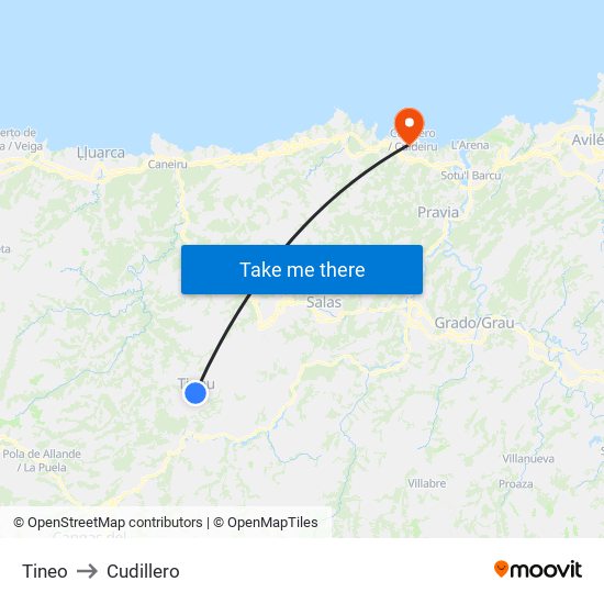 Tineo to Cudillero map