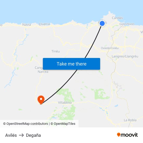 Avilés to Degaña map