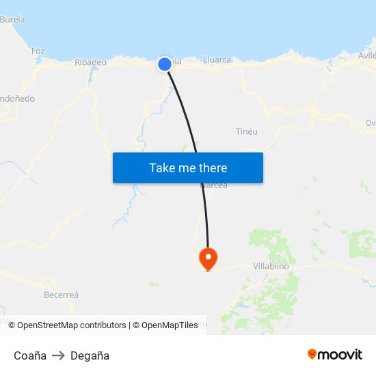 Coaña to Degaña map