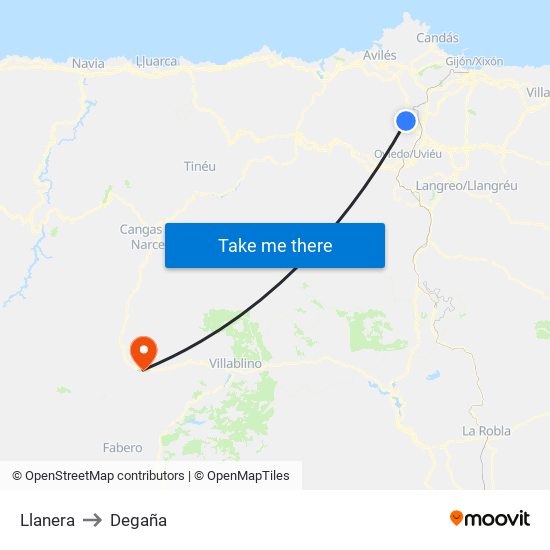 Llanera to Degaña map