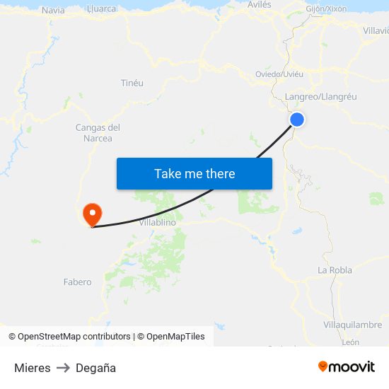 Mieres to Degaña map