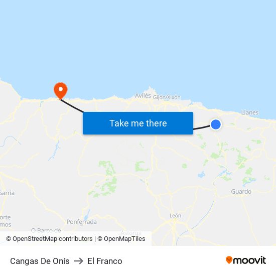 Cangas De Onís to El Franco map