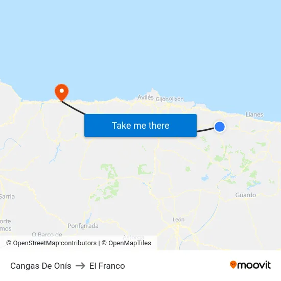 Cangas De Onís to El Franco map