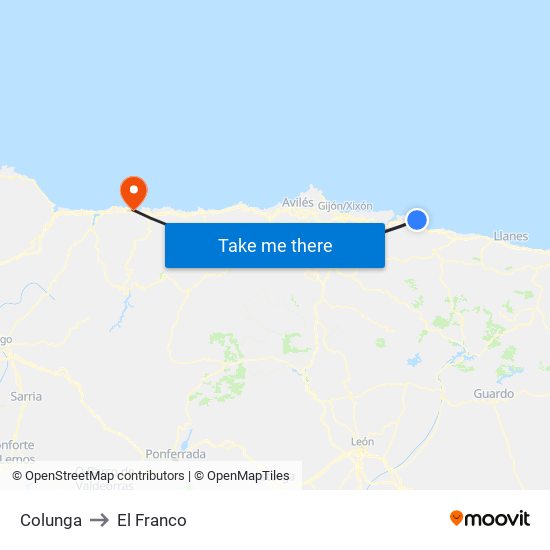 Colunga to El Franco map