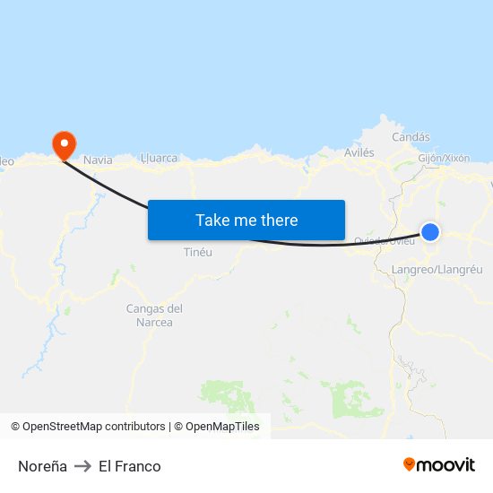 Noreña to El Franco map