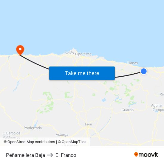 Peñamellera Baja to El Franco map
