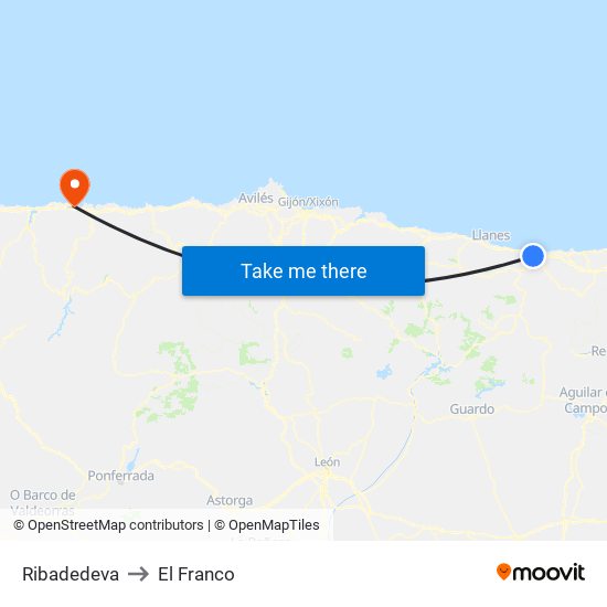 Ribadedeva to El Franco map