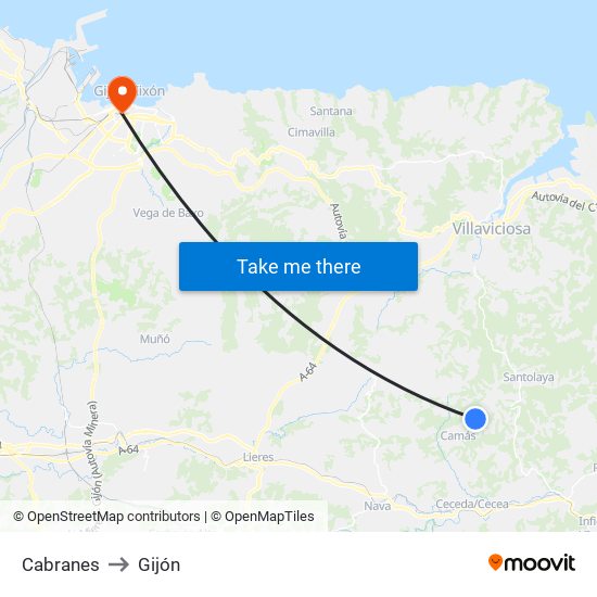 Cabranes to Gijón map