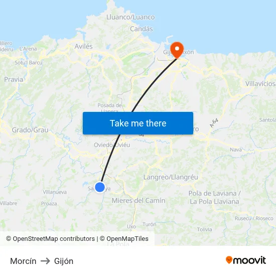Morcín to Gijón map