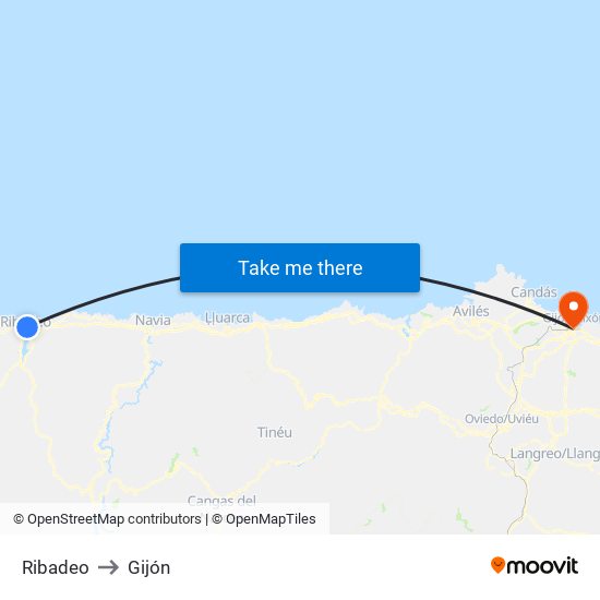 Ribadeo to Gijón map
