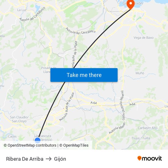 Ribera De Arriba to Gijón map