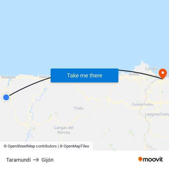 Taramundi to Gijón map