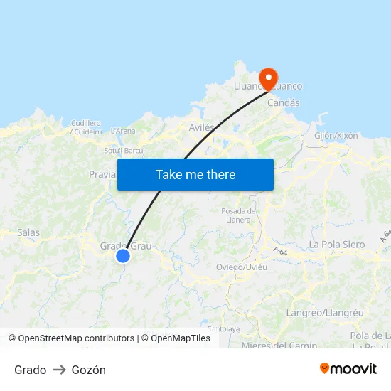 Grado to Gozón map