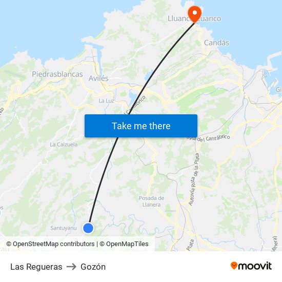 Las Regueras to Gozón map