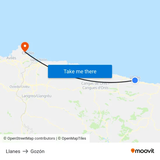 Llanes to Gozón map