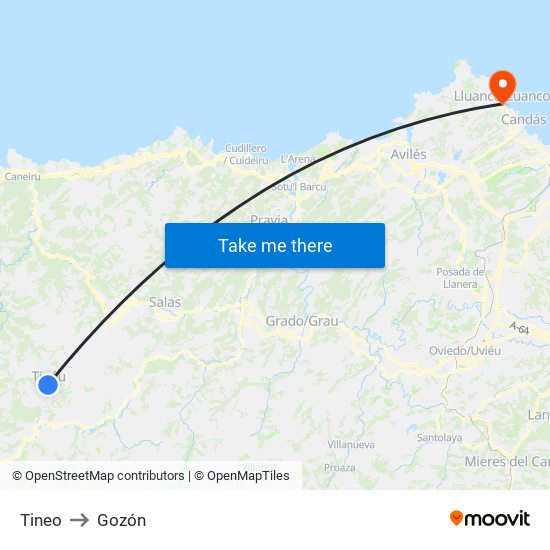 Tineo to Gozón map
