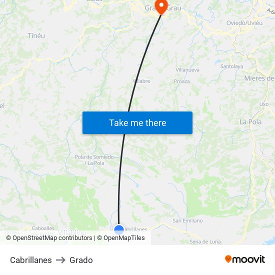 Cabrillanes to Grado map