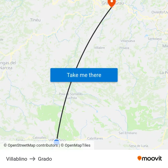 Villablino to Grado map