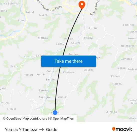Yernes Y Tameza to Grado map