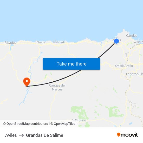 Avilés to Grandas De Salime map