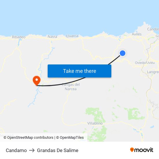 Candamo to Grandas De Salime map