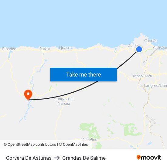Corvera De Asturias to Grandas De Salime map