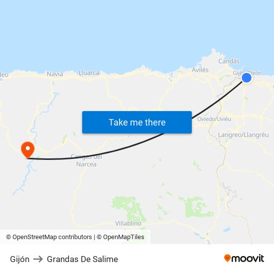 Gijón to Grandas De Salime map